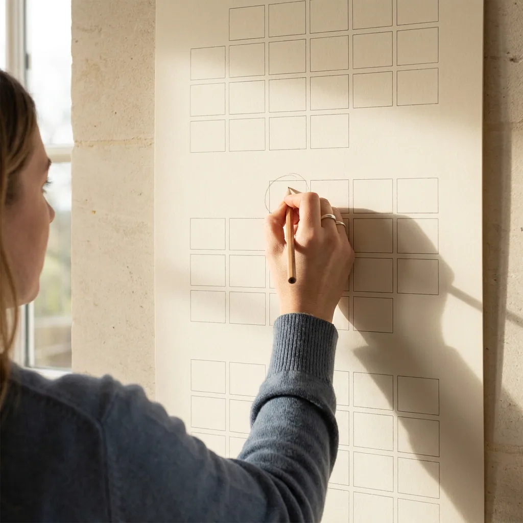 A hand circling a date on a three month wall planner