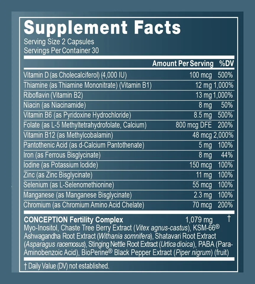 The full Conception for Her Supplement Facts panel